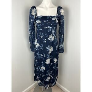 Abercrombie Emerson Chiffon Blue White Floral Long Sleeve Dress Small
